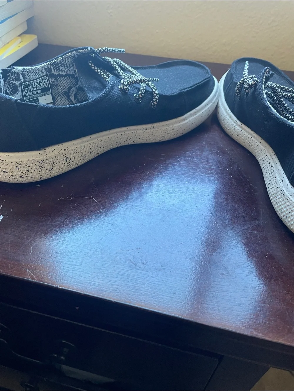 Skechers BOBS Black Canvas Slip-On Loafers with Patterned Lining